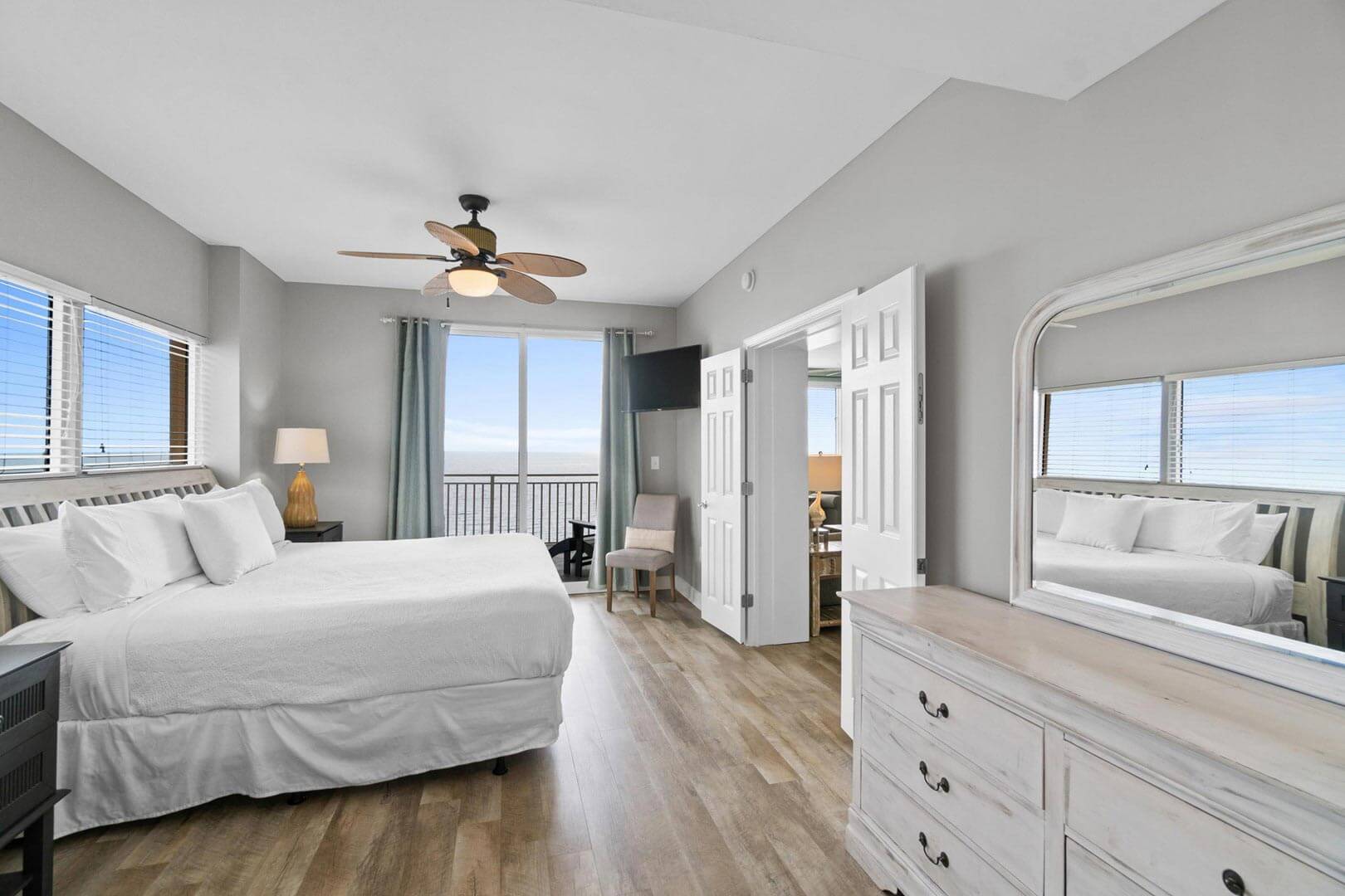 Modern bedroom space with balcony