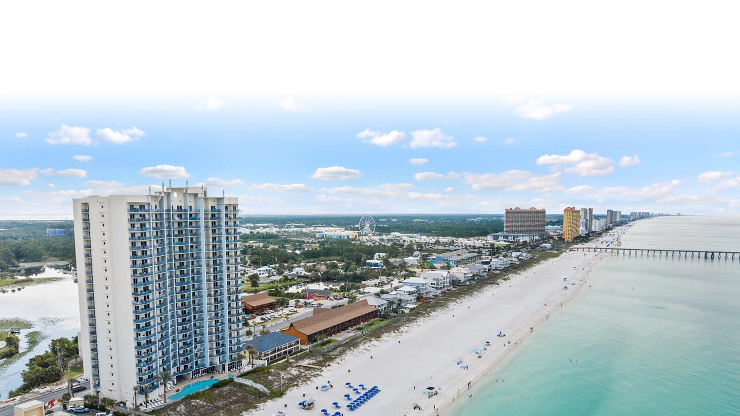 Aerial view of Sterling Breeze Resort and coastline