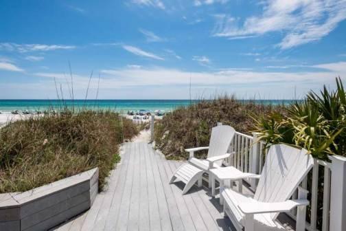 Patio and lounge chairs on the Beach